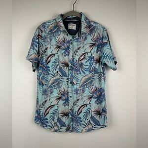 Distortion Pastel Hawaiian Print Short Sleeve Button Down Shirt, Size M